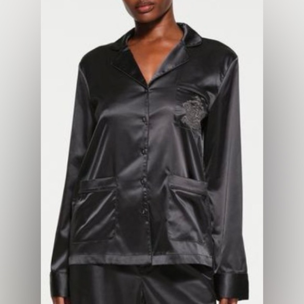 SKIMS Hotel Shine Long Sleeve Button down Sleep top